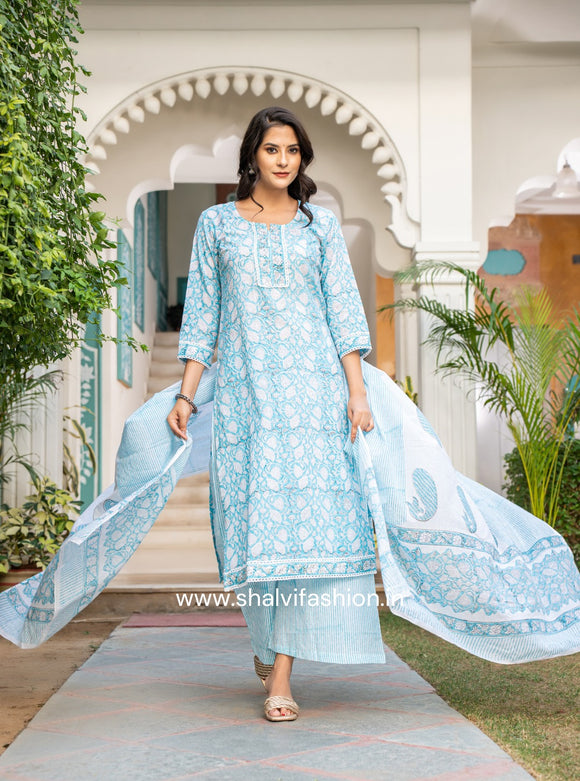 Ladies 3/4th Sleeves Designer Printed Cotton Salwar Suit With Dupatta at  Best Price in Jaipur | Aasandas Saree Collection